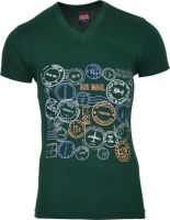 SnowFox Printed Men's V-neck Green T-Shirt