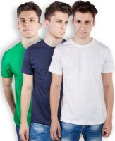 TOMO Solid Men's Round Neck Green, Dark Blue, White T-Shirt(Pack of 3)