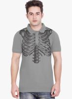 Tantra Grey Milange Printed Polo T-Shirt