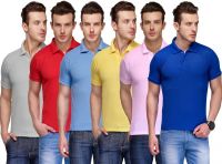 Teesort Solid Men's Polo Neck Multicolor T-Shirt(Pack of 6)