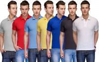 Teesort Solid Men's Polo Neck Multicolor T-Shirt(Pack of 7)