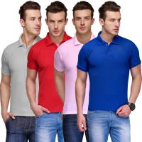 Teesort Solid Men's Polo Neck Multicolor T-Shirt(Pack of 4)