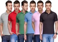 Teesort Solid Men's Polo Neck Multicolor T-Shirt(Pack of 6)
