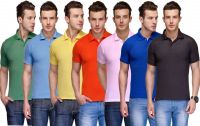 Teesort Solid Men's Polo Neck Multicolor T-Shirt(Pack of 7)