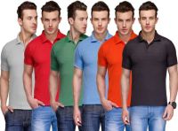 Teesort Solid Men's Polo Neck Multicolor T-Shirt(Pack of 6)