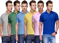 Teesort Solid Men's Polo Neck Multicolor T-Shirt(Pack of 6)