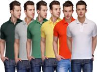 Teesort Solid Men's Polo Neck Multicolor T-Shirt(Pack of 6)