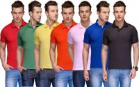 Teesort Solid Men's Polo Neck Multicolor T-Shirt(Pack of 7)