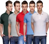 Teesort Solid Men's Polo Neck Multicolor T-Shirt(Pack of 5)