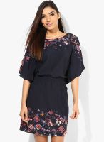 Tom Tailor Navy Blue Colored Printed Shift Dress