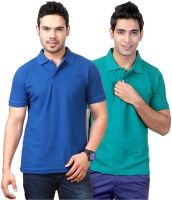 Top Notch Solid Men's Polo Neck Blue, Green T-Shirt(Pack of 2)