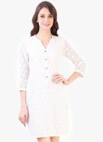 Vvine White Colored Solid Shift Dress
