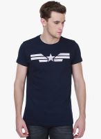White Kalia Navy Blue Printed Round Neck T-Shirt