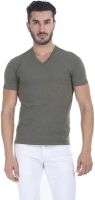 Zobello Solid Men's V-neck Green T-Shirt