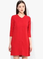 AND Red Colored Solid Shift Dress