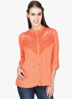 Amari West Orange Embroidered Shirt