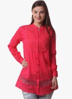 Being Fab Pink Embroidered Shirt