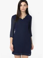 Besiva Navy Blue Colored Solid Shift Dress