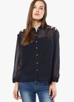 Cinnamon Navy Blue Solid Shirt