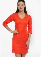 Colors Couture Orange Colored Solid Shift Dress