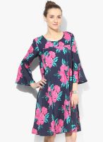 Femella Navy Blue Colored Printed Shift Dress