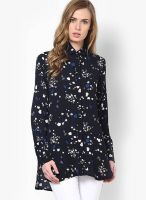 Femella Navy Oversized Floral Printed Shirt