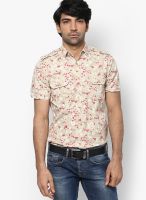 Gas Beige Printed Slim Fit Casual Shirt