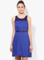 Ginger By Lifestyle Blue Colored Solid Shift Dress