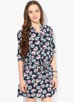 Ginger By Lifestyle Navy Blue Colored Printed Shift Dress