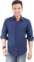 High Hill Men's Solid Casual Blue Shirt