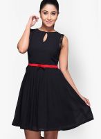ITI Black Colored Solid Skater Dress