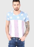 Incult Multicoloured V Neck T-Shirt With Paisley Usa Flag Print