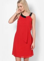 Latin Quarters Red Colored Solid Shift Dress