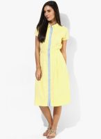 Latin Quarters Yellow Colored Solid Shift Dress