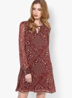 MANGO-Outlet Maroon Colored Printed Shift Dress