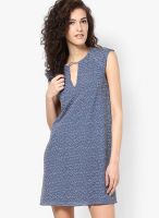 MANGO-Outlet Navy Blue Colored Solid Shift Dress