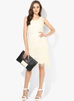 MEEE Off White Colored Solid Shift Dress