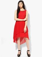 MEEE Red Colored Embellished Assymetric Dress