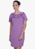 MEIRO Lavender Colored Solid Shift Dress