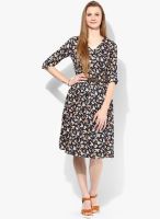 MIAMINX Navy Blue Colored Printed Shift Dress