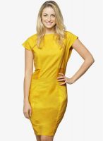 Miss Chase Yellow Short Sleeve Cotton Bodycon Midi Dress