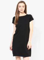People Black Colored Solid Shift Dress