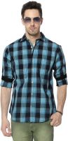 People Men's Checkered Casual Blue Shirt