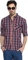 People Men's Checkered Casual Red Shirt