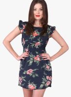 Purys Navy Blue Colored Printed Shift Dress