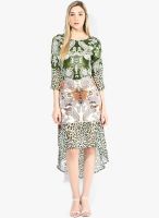 Rain & Rainbow Green Colored Printed Rayon Shift Dress