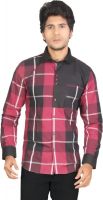 Red Country Men's Checkered Casual, Party Red, Black Shirt