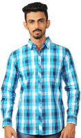 Riot Jeans Men's Checkered Casual Light Blue Shirt