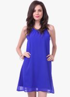 Sassafras Blue Colored Solid Shift Dress