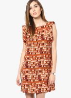 Sisley Rust Colored Printed Shift Dress